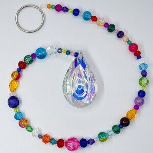 Handmade Beaded Suncatcher - Multicolor -Clear Crystal Prism - Hanging Decor
